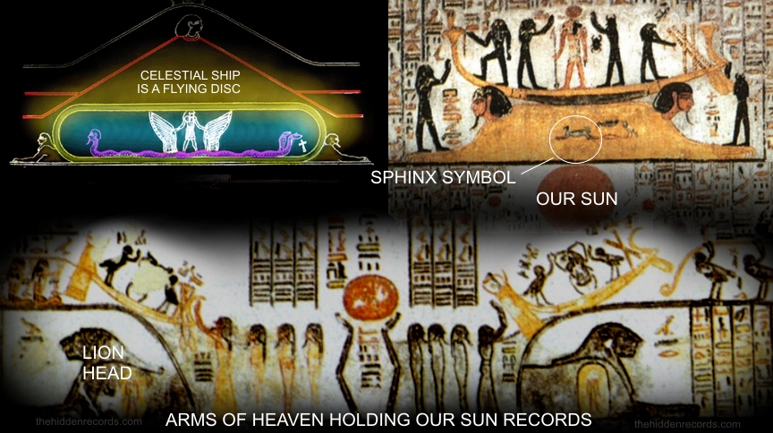 Egyptian celestial ship tomb depictions with Sphinx