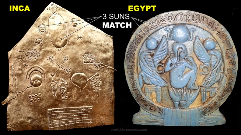 Inca & Egypt artifacts showing 3 suns