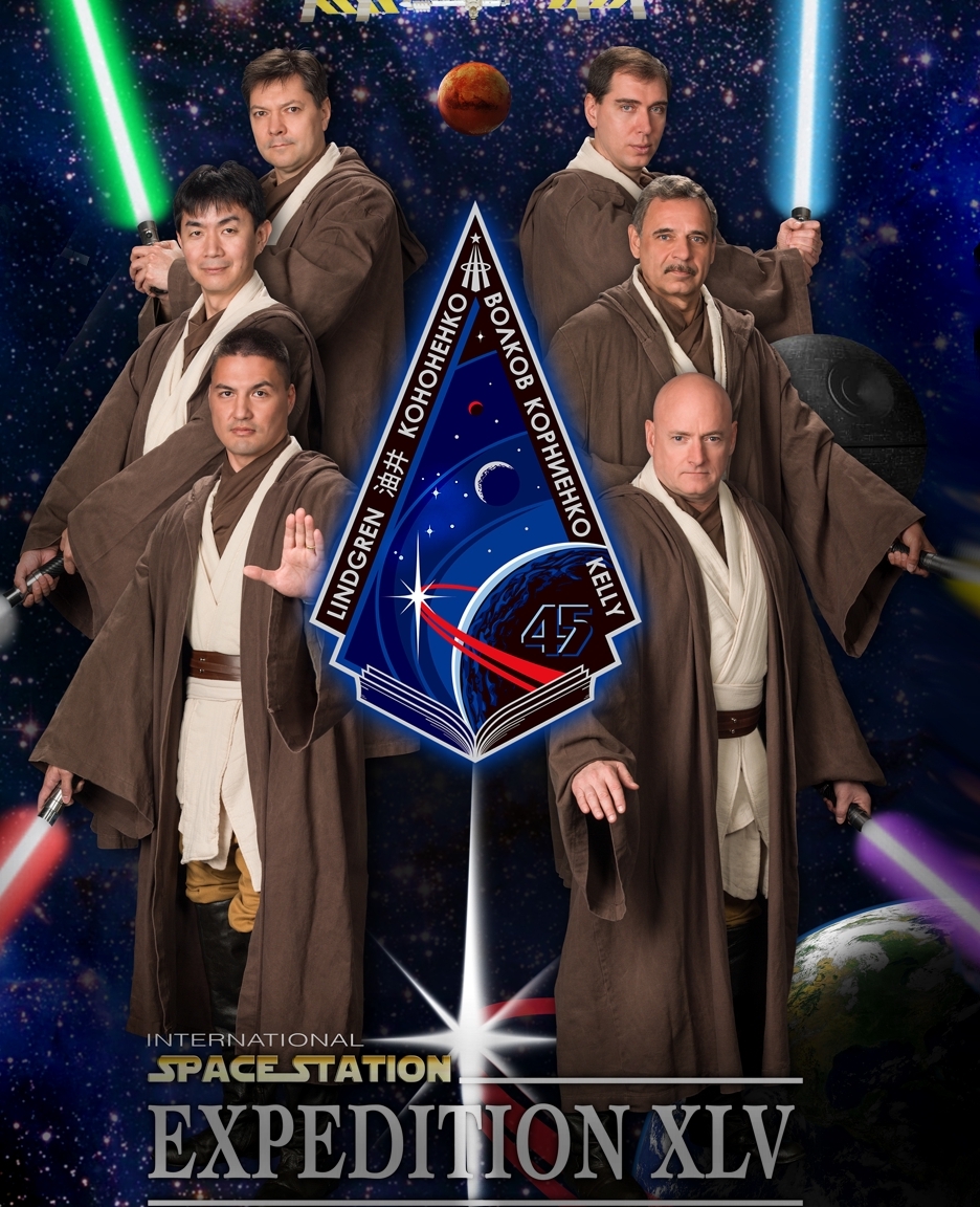 ISS expidition 45 Star Wars pose - symbolism coincidences with the star map theme