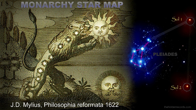 Lion devouring eating sun seven stars monarchy