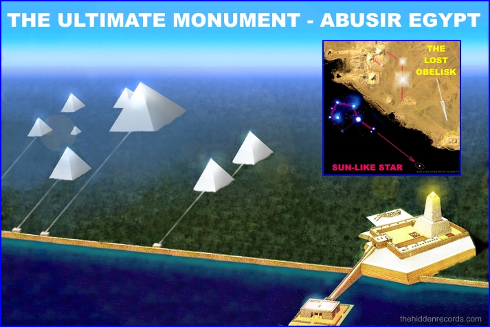 THE ULTIMATE MONUMENT OF ANCIENT IS NOT THE SPHINX - IT IS THE LOST GOLD CAPPED OBELISK OF RA IN ABUSIR - CLICK HERE FOR THE PYRAMID STAR MAP OF EGYPT
