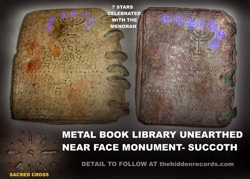 Metal book showing 7 stars celebrated with the Menorah