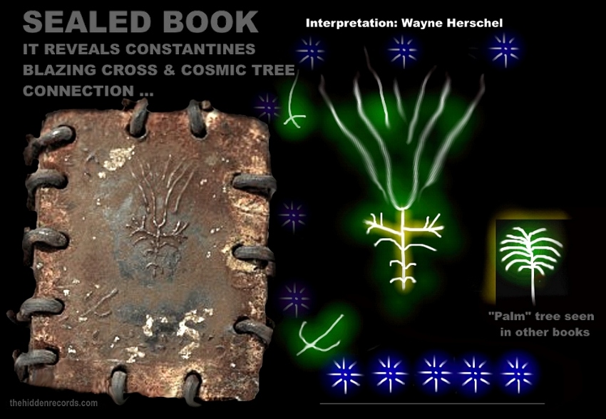 Sealed metal book 1 - It revealse Constantine's blazing cross and cosmic tree connection..