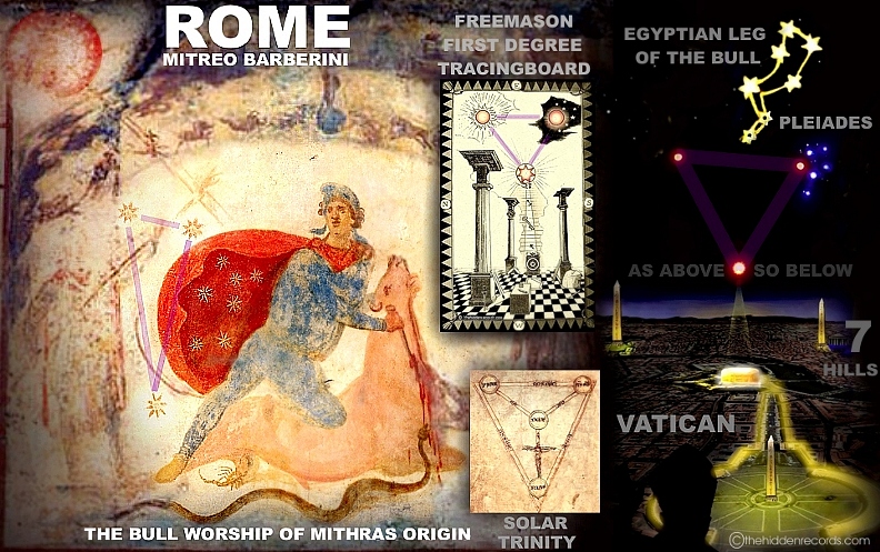 Mithras, Rome, Solar trinity, Freemason first degree tracingboard