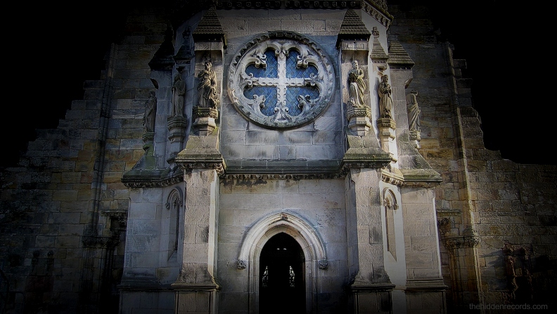 Rosslyn Chapel door entrance showing the Holy Grail of Humanity - The pointer to the Holy Trinity