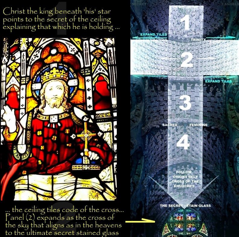 Christ the king beneath 'his' star points to the secret  of the ceiling explaining that which he is holding...