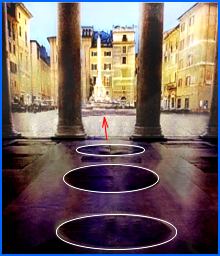 PATTERN OF DOTS ON THE FLOOR FOLLOW IN A ROW, SHOW THE WAY TO THE SOLAR OBELISK